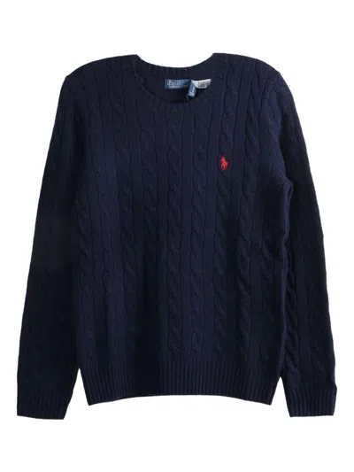 Polo Ralph Lauren Classic Cable Knit Sweater With Round Neckline And Ribbed Trim In Blue