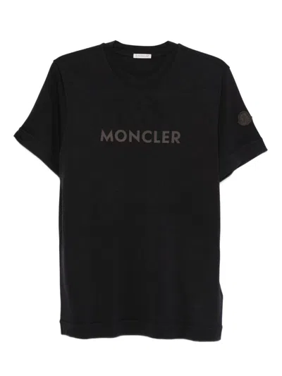 Moncler Lyocell T-shirt With Logo Print In Blue