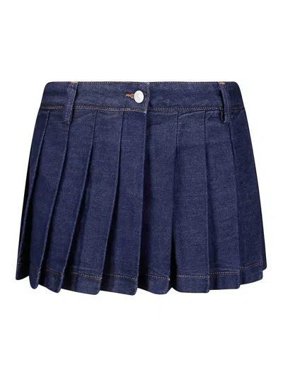 7 For All Mankind Pleated Mini Skirt Franklin In Blue