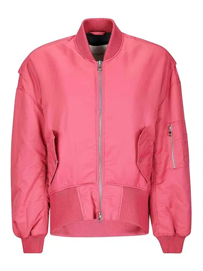Jw Anderson Solid Bomber Jacket With Leather Logo Patch In Pink