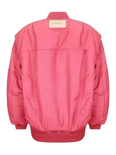 Jw Anderson Solid Bomber Jacket With Leather Logo Patch In Pink