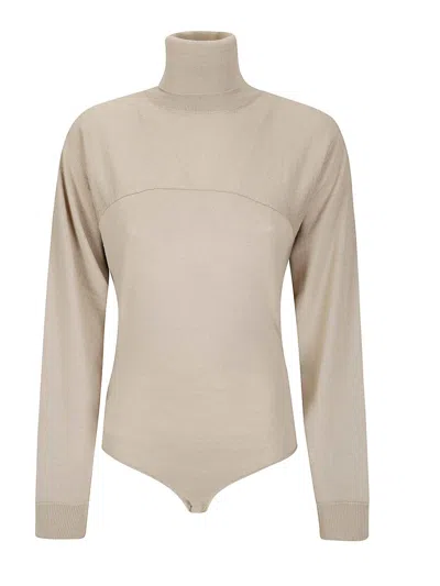 Mm6 Maison Margiela Form-fitting Body Garment In Soft Wool Blend In Neutral