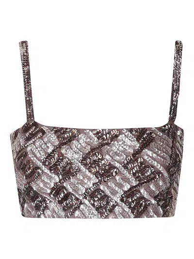 P.a.r.o.s.h Geometric Sequined Micro Top In Gray
