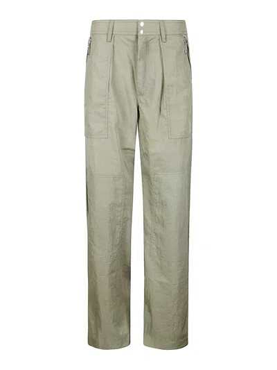 Rabanne Wide-leg Pants With Zippered Pockets And Adjustable Hem In Green