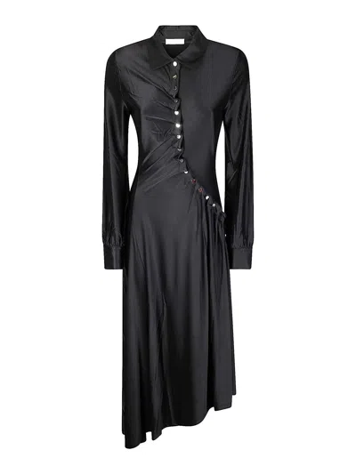 Rabanne Stretch Viscose Draped Midi Dress In Black