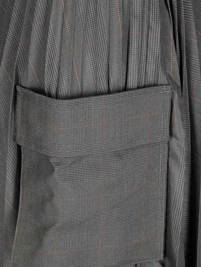 Sacai Glen-check Midi Skirt With Pleated Design And Belted Waist In Gray