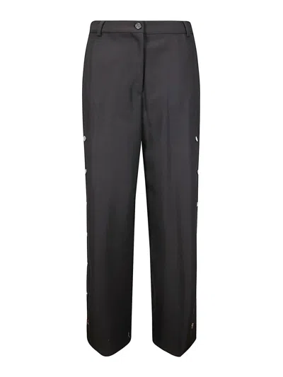 Sportmax Elegant Tailored Pants With Side Slits And Signature Snap Buttons In Black