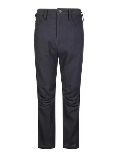 Yohji Yamamoto Gathered Knee Pants With Tailored Fit And Structured Silhouette In Blue