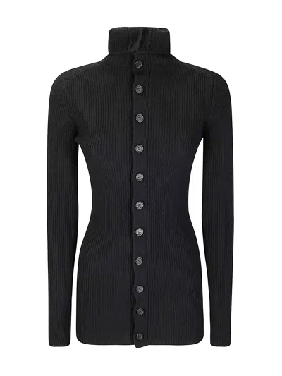 Yohji Yamamoto High-neck Ribbed Buttoned Cardigan In Black