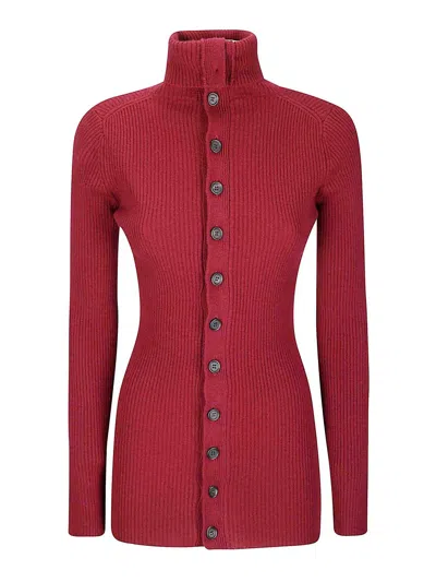 Yohji Yamamoto Ribbed High-neck Sweater In Burgundy
