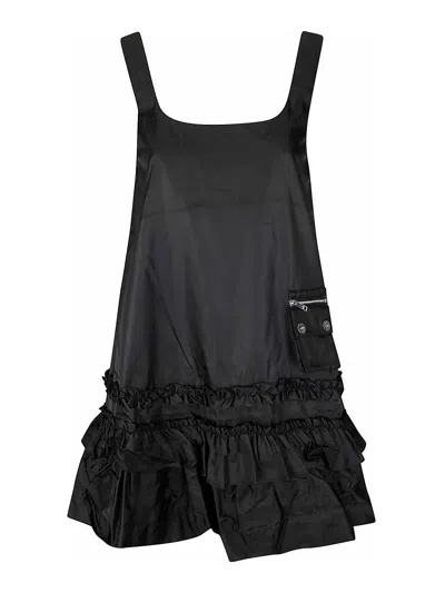 Ganni Duchesse Nylon U-neck Mini Dress In Black