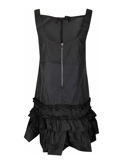 Ganni Duchesse Nylon U-neck Mini Dress In Black