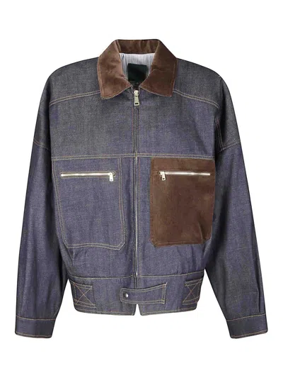 Jejia Structured Denim-effect Cotton Bomber With Suede Inserts In Multi