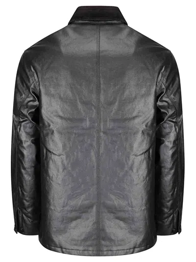 Carhartt Structured Cotton Jacket With Pointed Collar And Multiple Pockets In Black