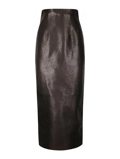 Khaite Midi-length Lamb Leather Skirt With High Waist In Black