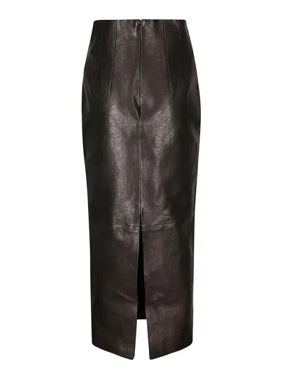 Khaite Midi-length Lamb Leather Skirt With High Waist In Black