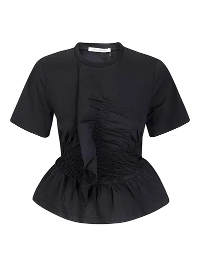 Cecilie Bahnsen Ruched Stretch-cotton Jersey T-shirt In Black