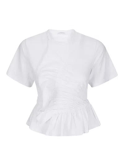 Cecilie Bahnsen Ace Smocked Jersey Peplum T-shirt In White