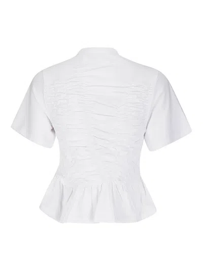 Cecilie Bahnsen Ace Smocked Jersey Peplum T-shirt In White