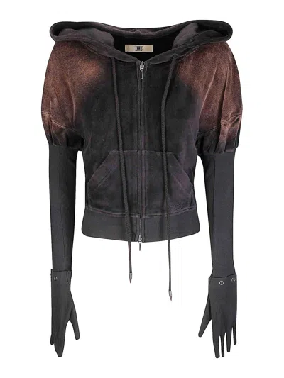 Knwls Velour Hoodie With Bleach Spray In Gray