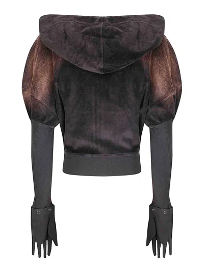 Knwls Velour Hoodie With Bleach Spray In Gray