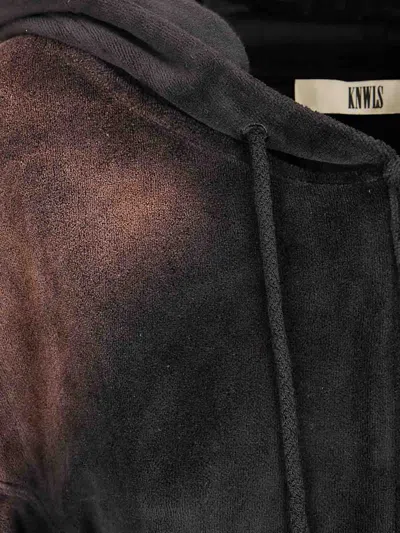 Knwls Velour Hoodie With Bleach Spray In Gray