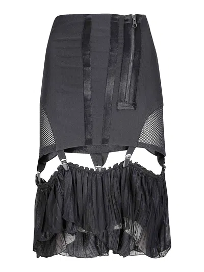 Knwls Mesh Girdle Skirt With Velvet Tape Details In Black
