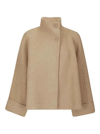 Boboutic Double-breasted High Collar Jacket With Knitted Texture In Brown