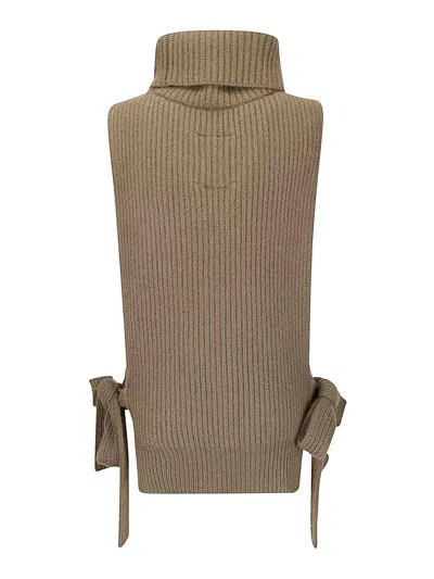 Uma Wang Open-front Sweater With High Collar And Side Laces In Brown