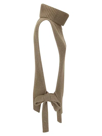 Uma Wang Open-front Sweater With High Collar And Side Laces In Brown