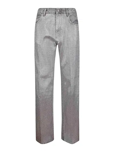 Haikure Wide-leg Regular Fit Jeans With Silver Plaques And Five Pockets In Gray