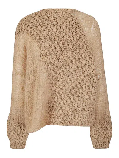 Of Handmade Openwork Knit Cardigan With V-neck And Button Closure In Brown