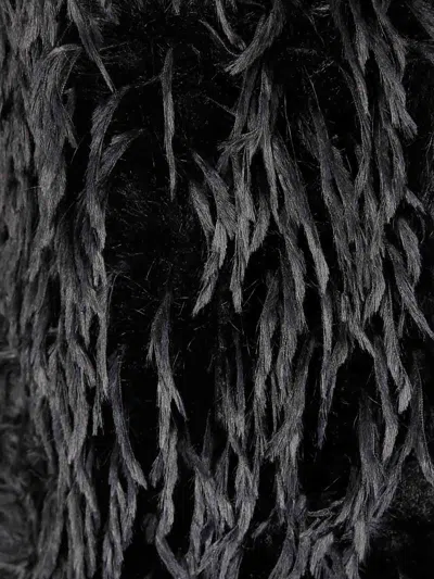 Stefano Mortari Long Sleeveless Coat With Black Fringes And Relaxed Fit In Black