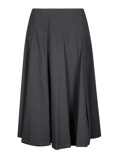 Stefano Mortari Black Flared Skirt With Low Pleats In Multi