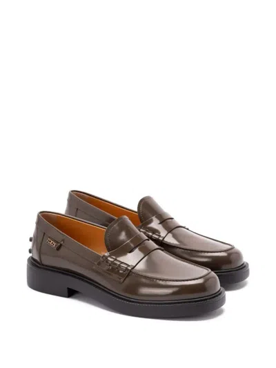 Tod's Shaded Finishing Leather Penny Loafers Shoes In Brown