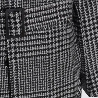 Zegna Houndstooth Pattern Coat Belted Waist In Gray