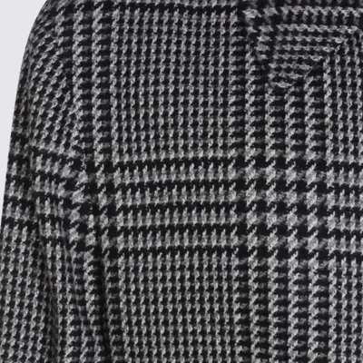 Zegna Houndstooth Pattern Coat Belted Waist In Gray