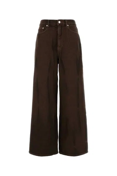 Ganni Overdyed Heavy Denim Baggy Jeans In Brown
