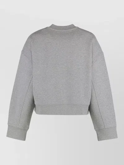 Moncler Cotton Cropped Sweatshirt Crew Neck In Gray