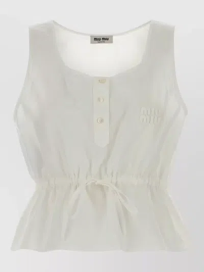 Miu Miu Poplin Tank Top With Button Detail And Drawstring In Multi