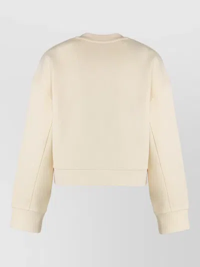 Moncler Cotton Cropped Sweatshirt Crew Neck In Neutral