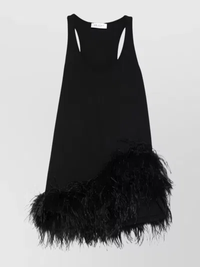Attico Feather Trim Racerback Mini Dress In Black