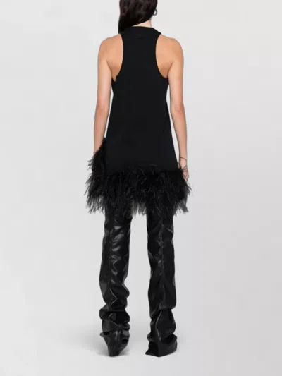 Attico Feather Trim Racerback Mini Dress In Black