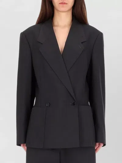 Lemaire Double-breasted Jacket Structured Shoulders In Gray