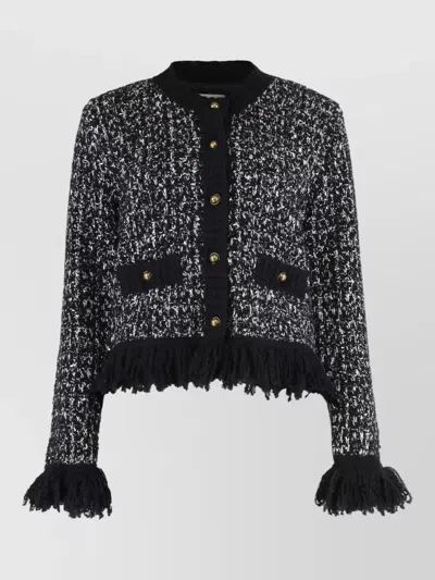 Moncler Trendy Wool Blend Cardigan Fringe In Black