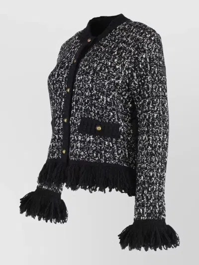 Moncler Trendy Wool Blend Cardigan Fringe In Black