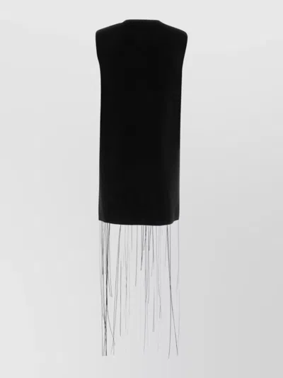 Jil Sander Mini Dress With Fringe And Round Neckline In Black