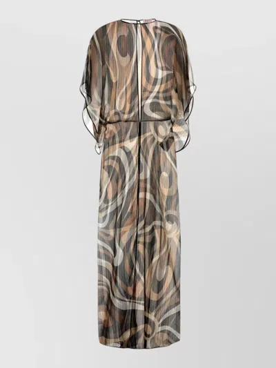 Pucci Abstract Pattern Maxi Dress With Loose Sleeves In Multi