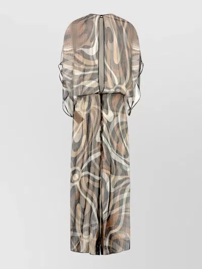 Pucci Abstract Pattern Maxi Dress With Loose Sleeves In Multi