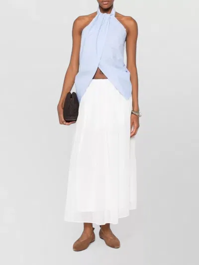 Brunello Cucinelli Long Flowing Cotton Skirt With Sheer Overlay In White